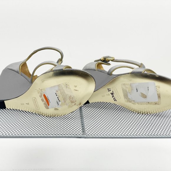 Coach Trixy Wedge Heel Sandal Gray Satin and Gold Trim Size 7 - Picture 6 of 6